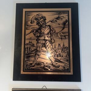 Vintage German Realist Art 2 Pieces Printed Copper Plates Hog Hunter Dogs OOAK
